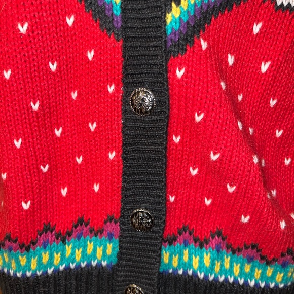 Complements 90s Retro Red Colorful Knit Button Up Cardigan Sweater Size S - Picture 9 of 14